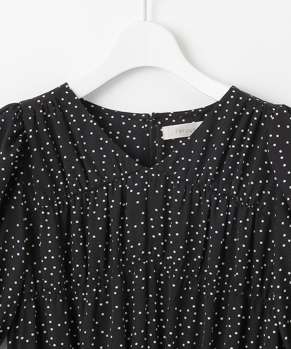 Feroux 【洗える】ギャザーデザインパフスリーブワンピース 