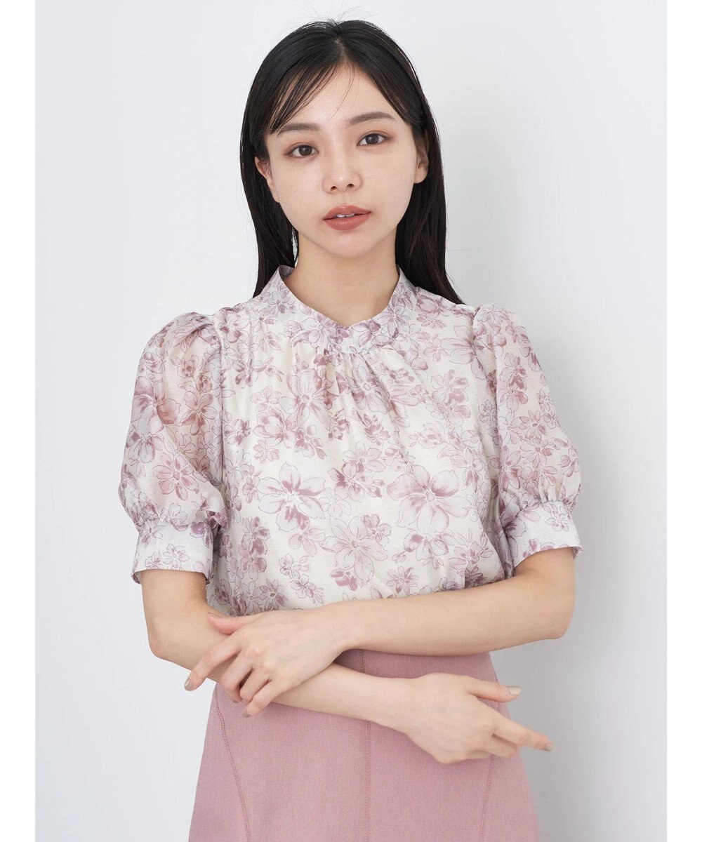 earth music&ecology フラワー柄シアーパフブラウス 