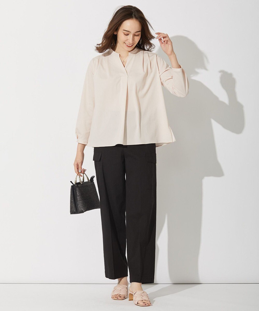 自由区 L 【洗える・ストレッチ素材】リネンヴィスコース ストレッチ カーゴパンツ 