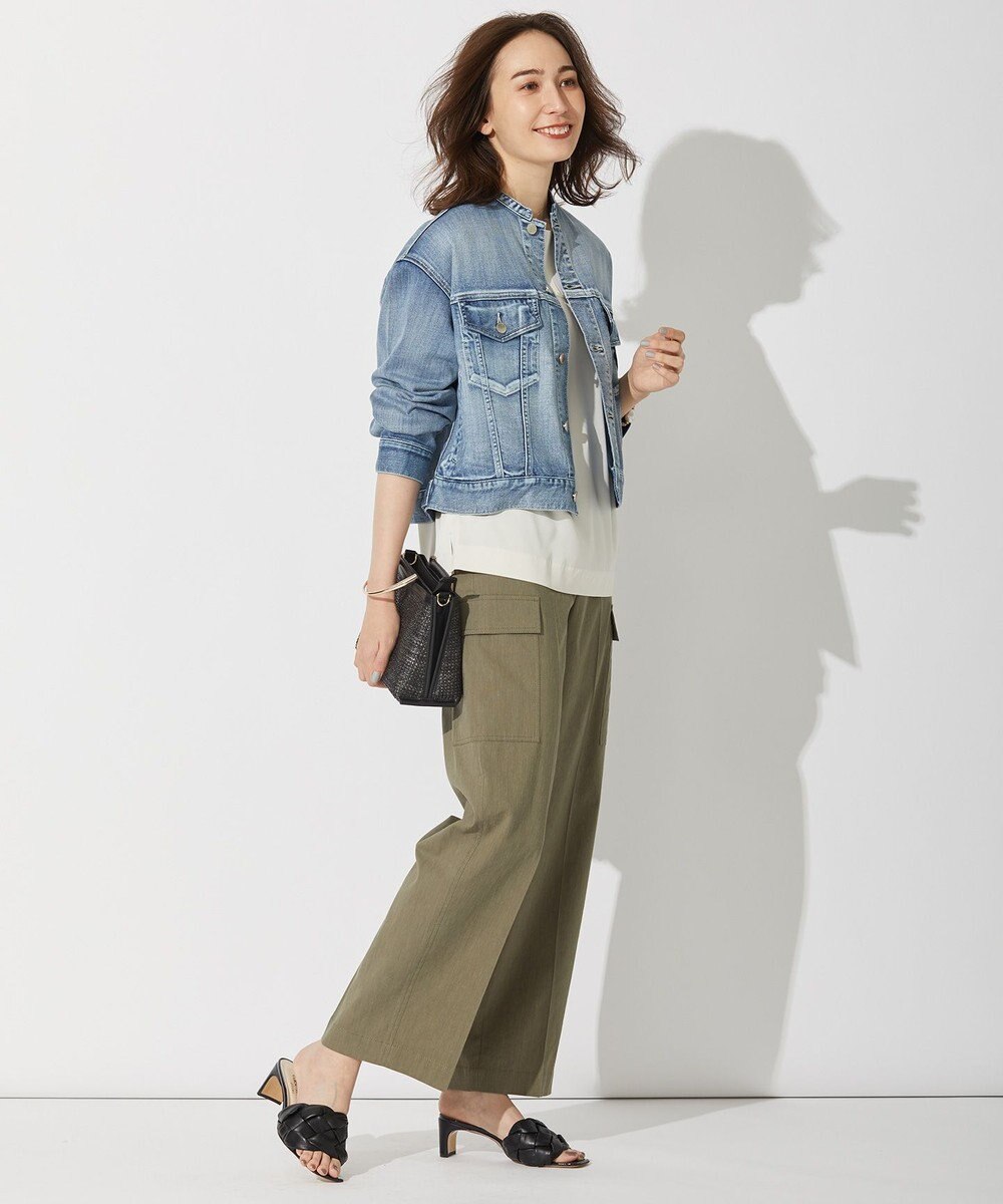 自由区 L 【洗える・ストレッチ素材】リネンヴィスコース ストレッチ カーゴパンツ 