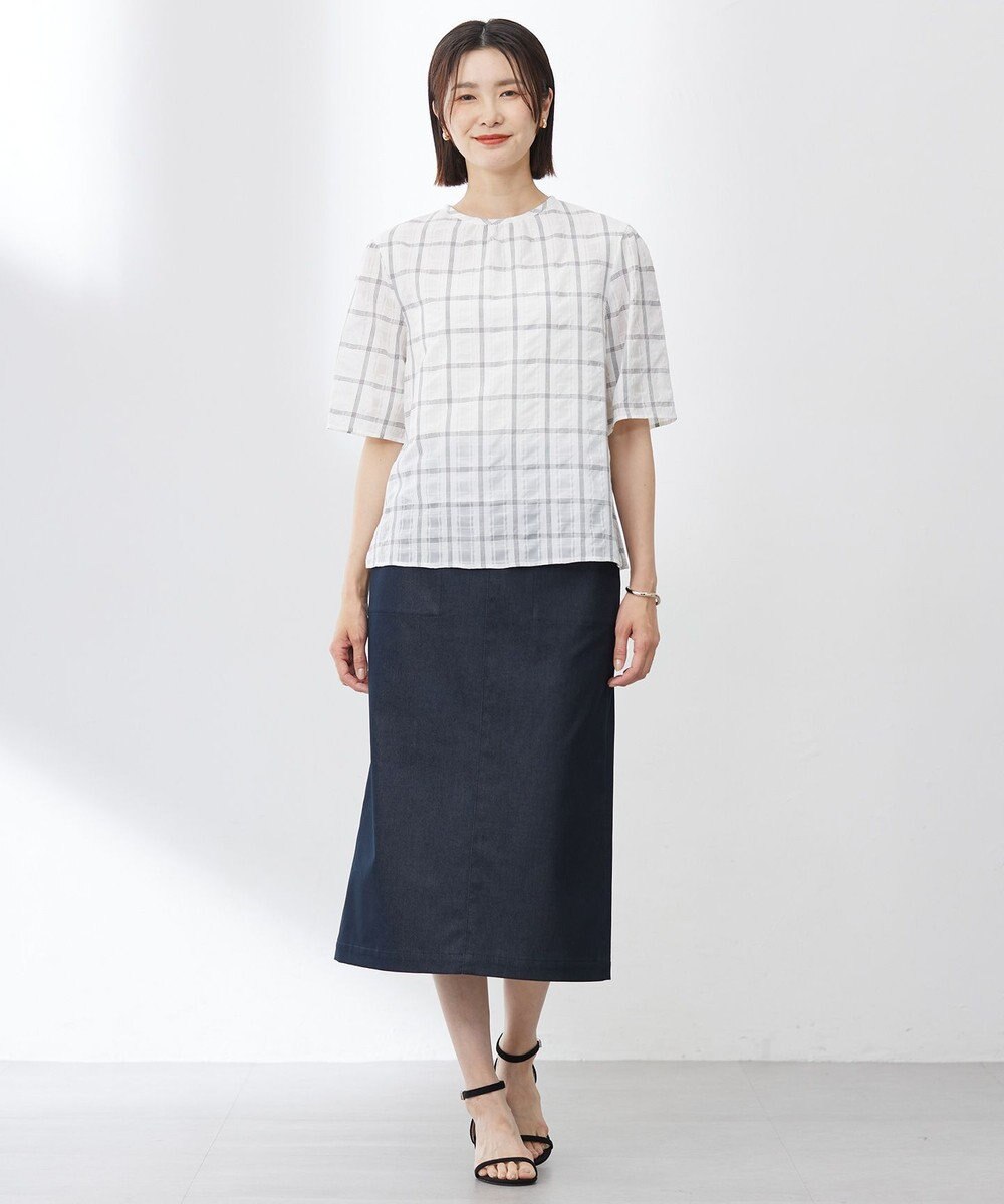 J.PRESS LADIES 【洗える】SHEER チェック フレアスリーブ ブラウス 