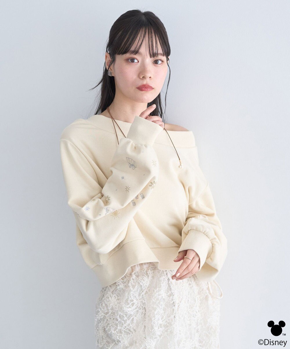 earth music&ecology 【予約】Disney/キラキラモチーフ刺繍オフショルスウェット 