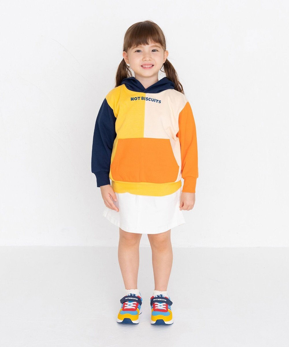 MIKI HOUSE HOT BISCUITS 【80-120cm】 マルチカラー配色切り替え ロゴパーカー 