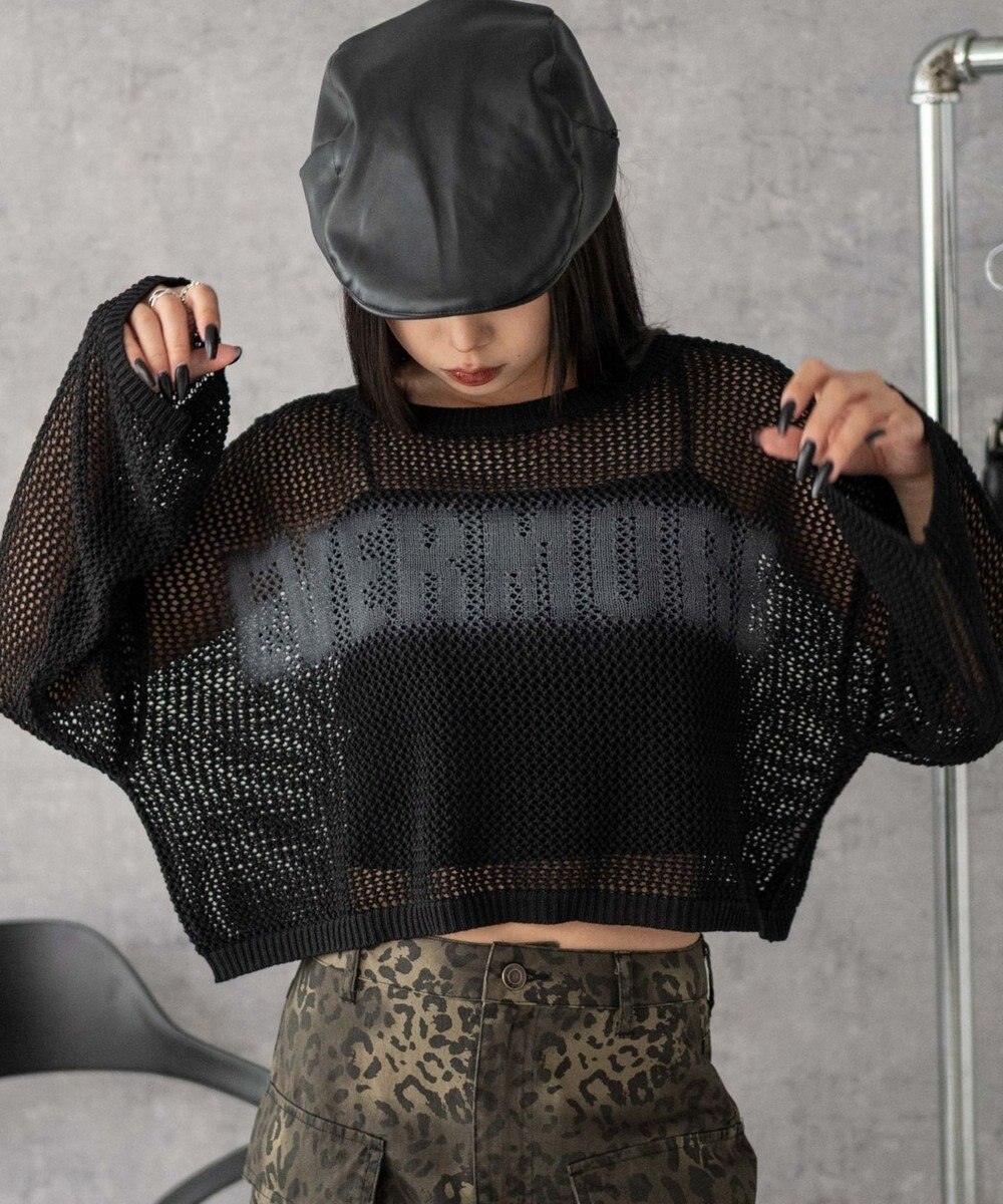 WEGO スプレーロゴジャガードメッシュニット 