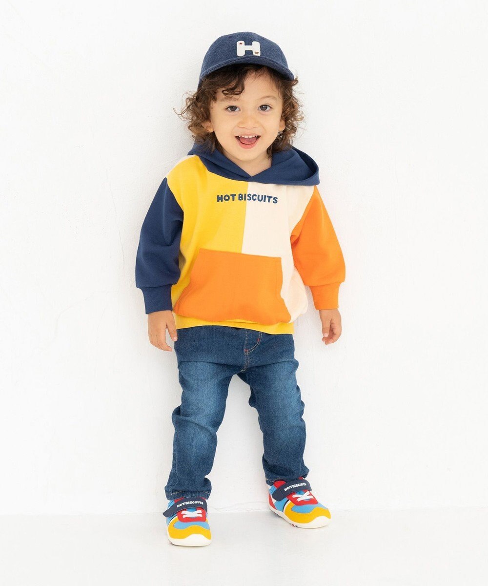 MIKI HOUSE HOT BISCUITS 【80-120cm】 マルチカラー配色切り替え ロゴパーカー 