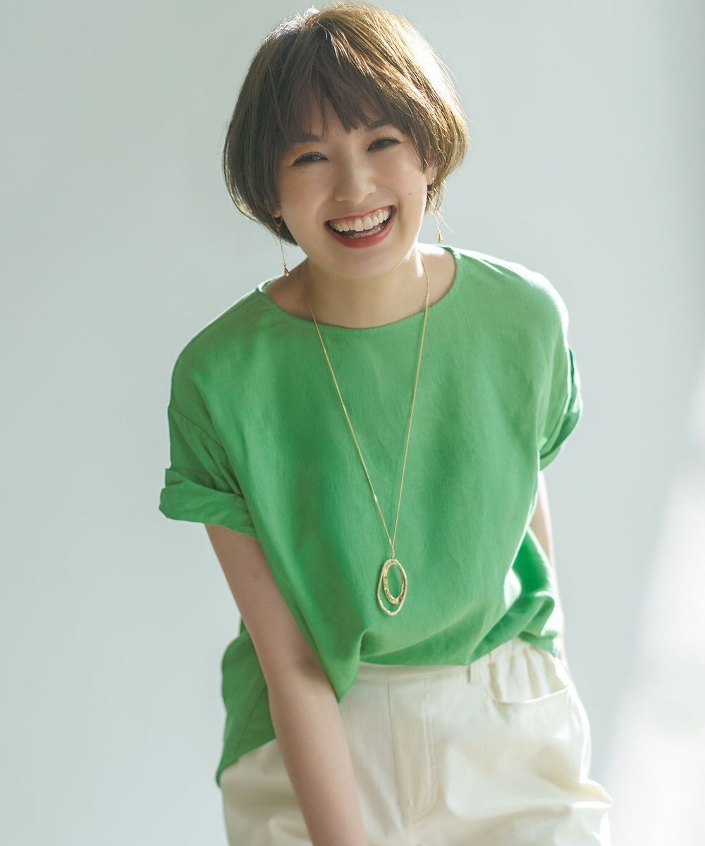 ANY 【手洗い可】ヨーロピアンリネンツイストスリーブブラウス 