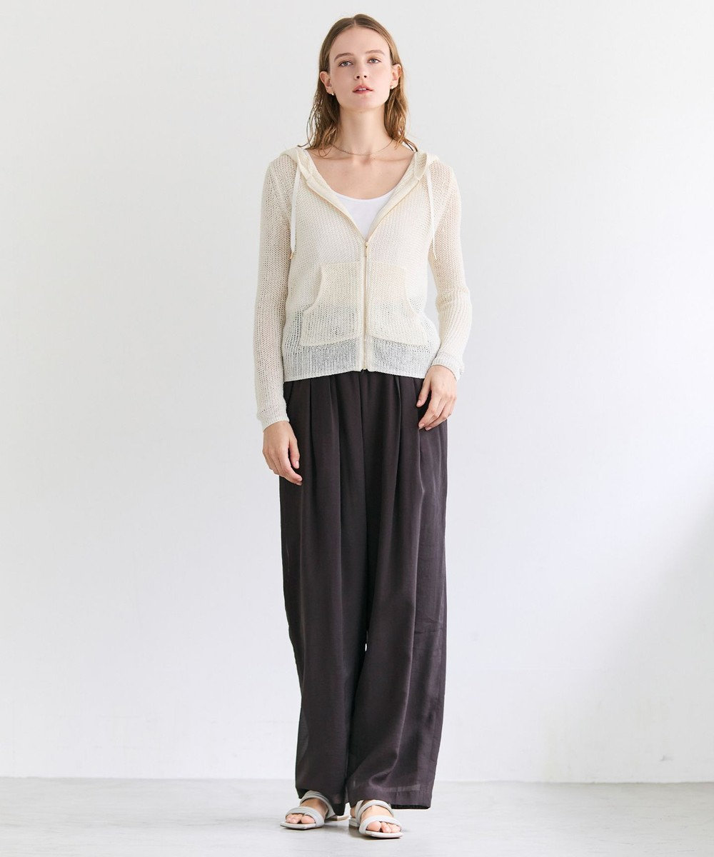 BEIGE， OPTICAL / ペーパーヤーンフーディージップニット 