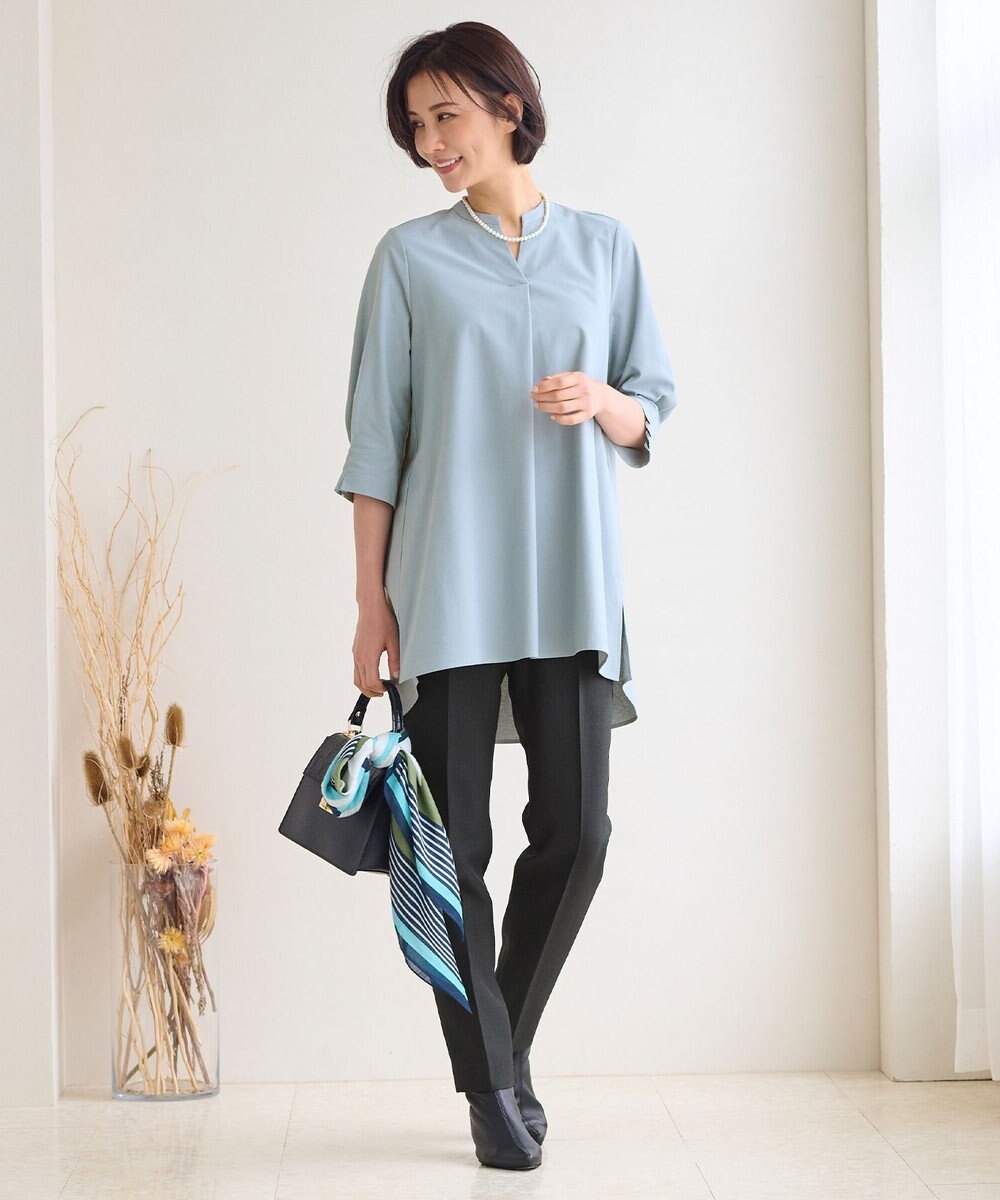 自由区 S 【UVカット・吸水速乾・洗える】ツイストプレーンバンドカラーチュニック丈 カットソー 