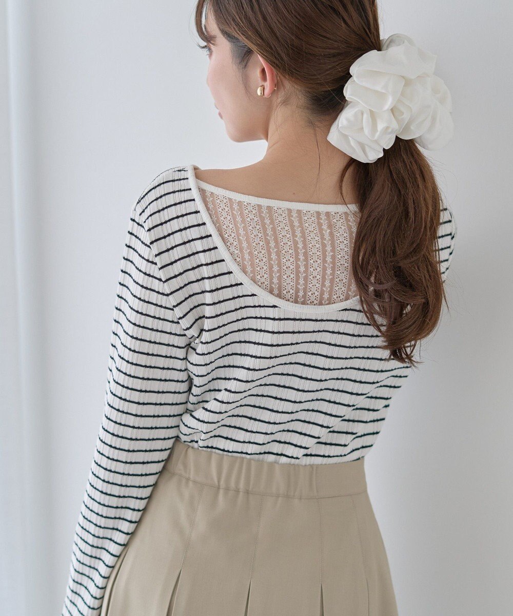 earth music&ecology ランダムチェーンリブバックレースプルオーバー 