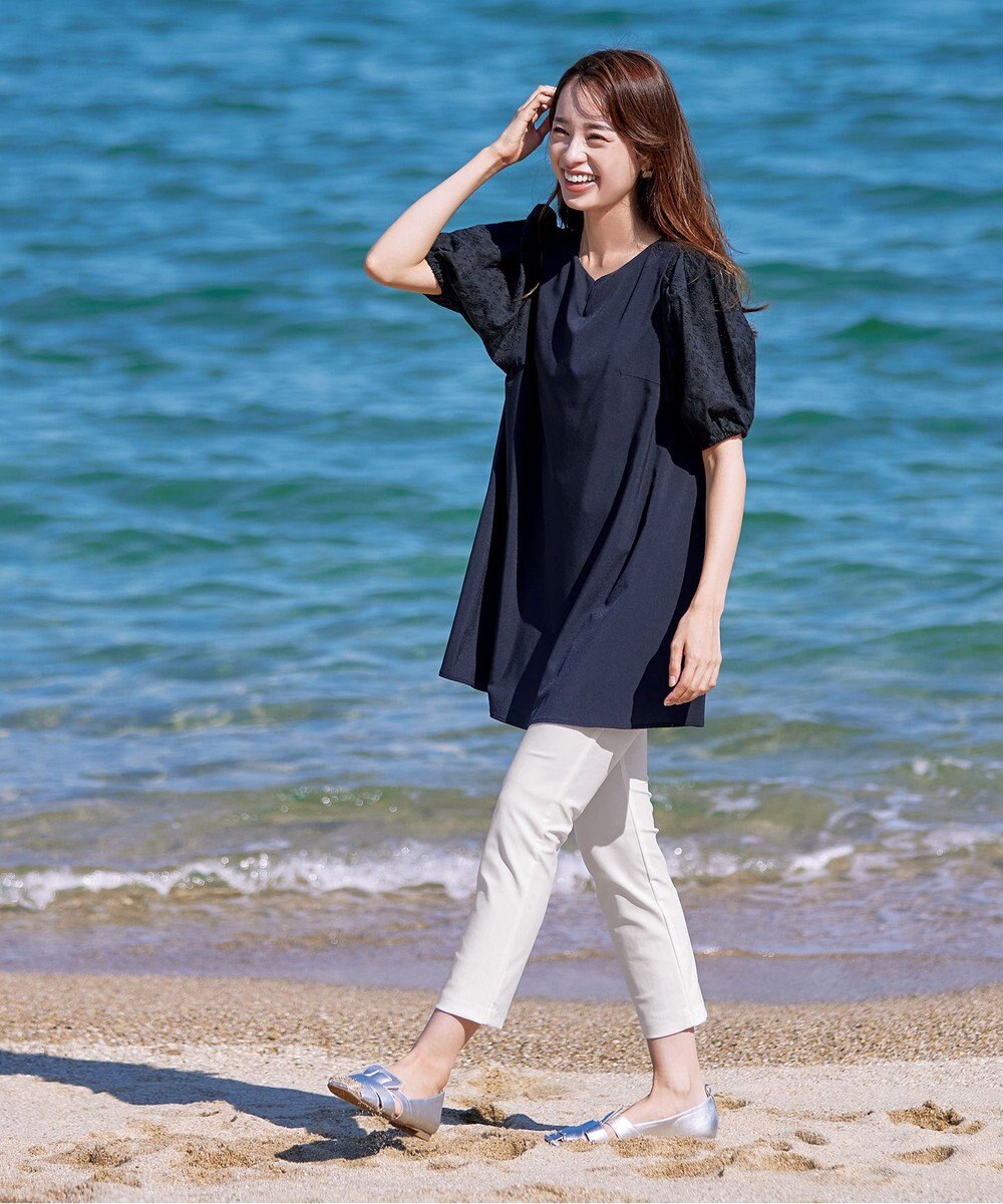 Tiaclasse 【2TYPE/総レース・袖レース】パンチングレースパフスリーブチュニックブラウス 