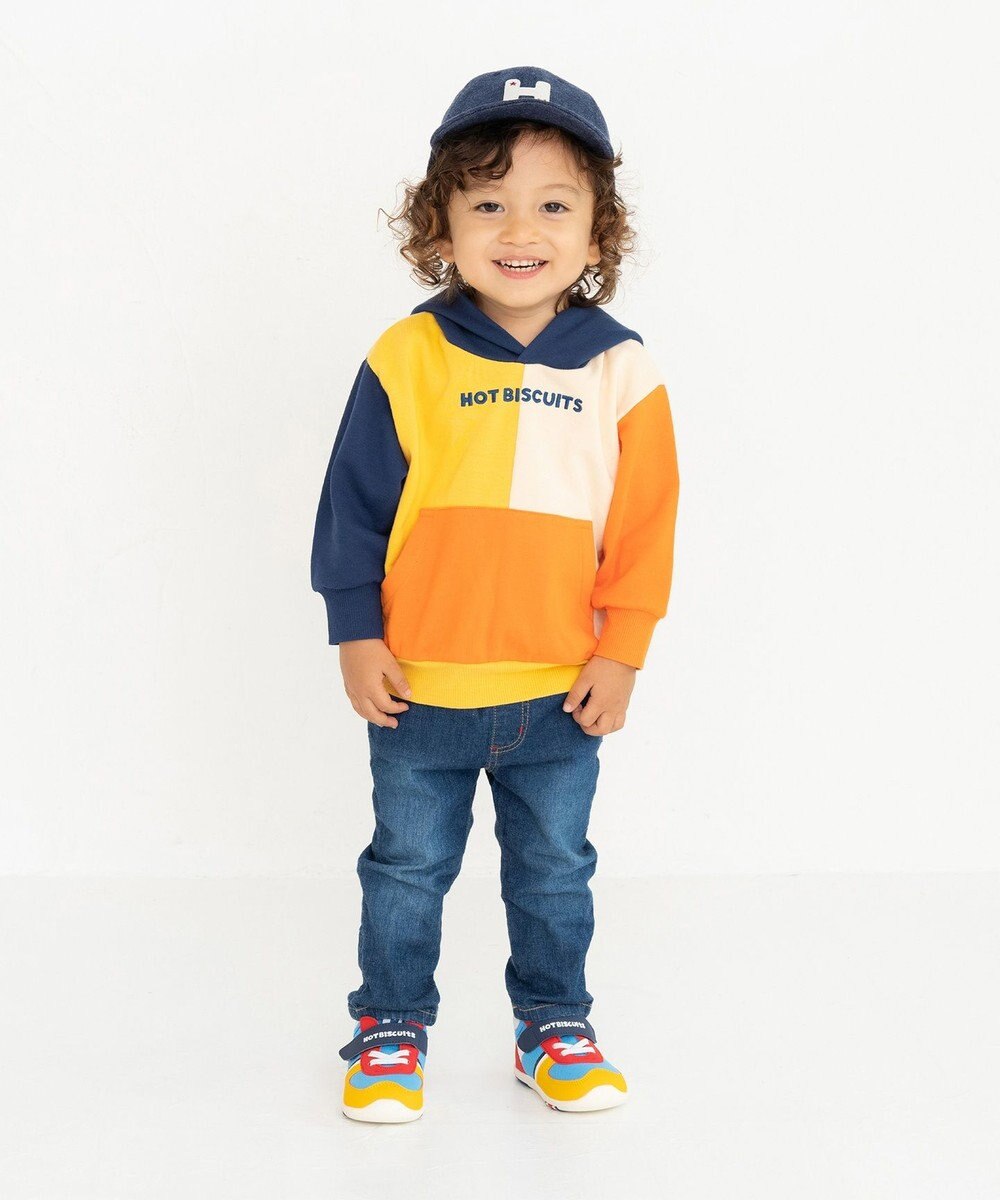 MIKI HOUSE HOT BISCUITS 【80-120cm】 マルチカラー配色切り替え ロゴパーカー 
