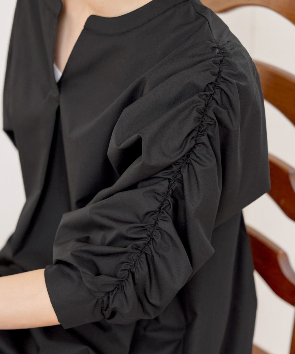 Tiaclasse L 【洗える】ギャザーパフスリーブチュニックブラウス 