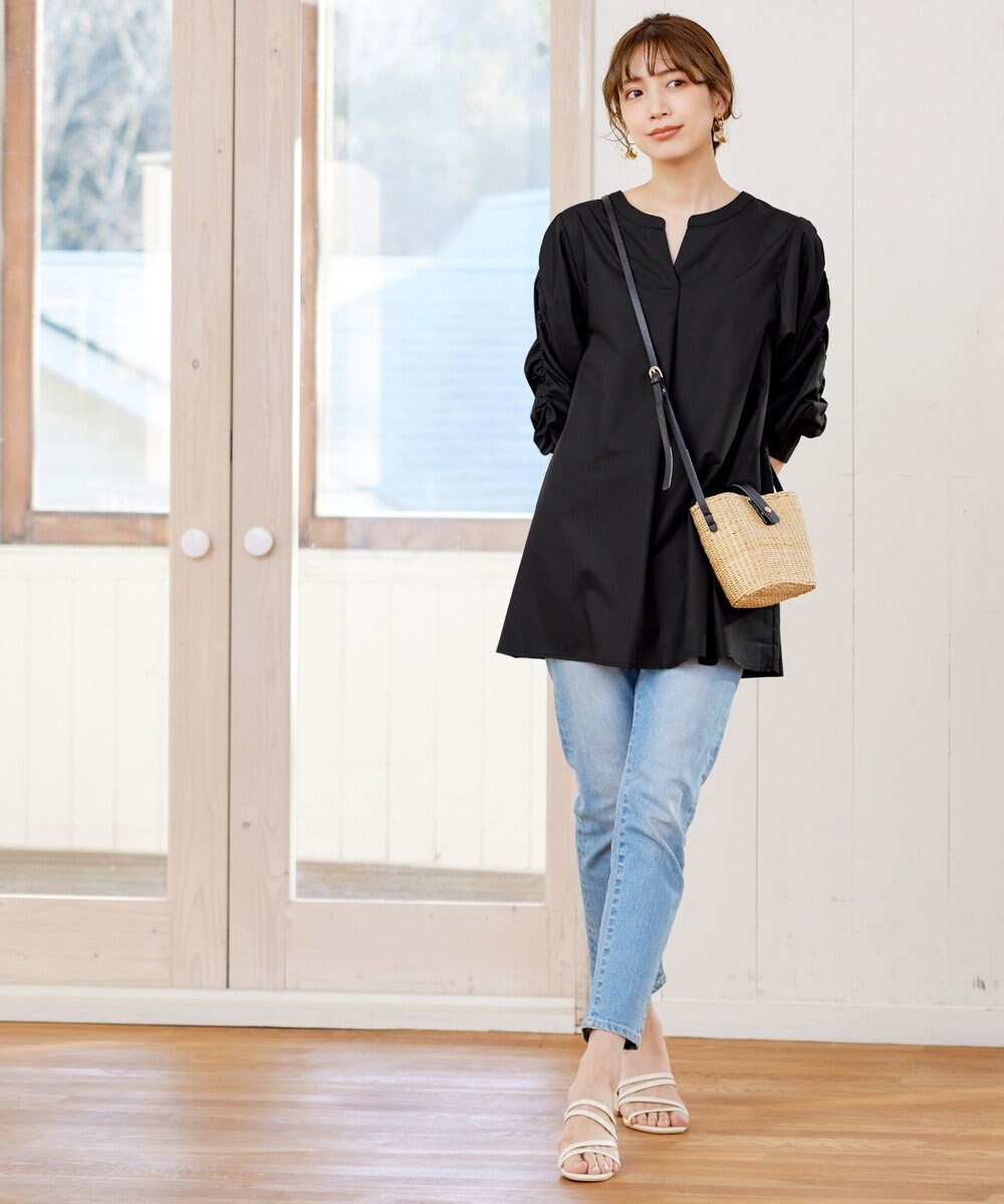 Tiaclasse L 【洗える】ギャザーパフスリーブチュニックブラウス 