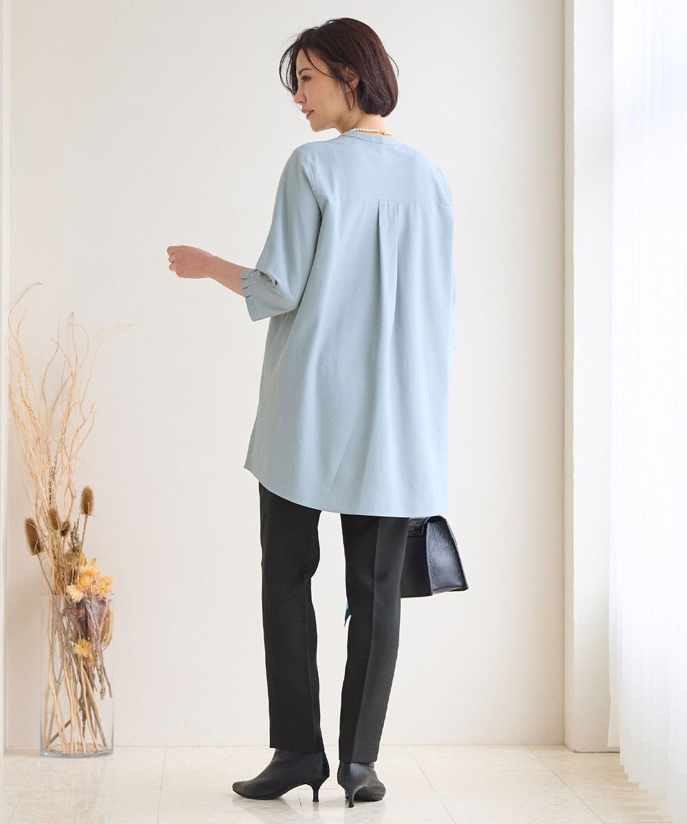 自由区 S 【UVカット・吸水速乾・洗える】ツイストプレーンバンドカラーチュニック丈 カットソー 