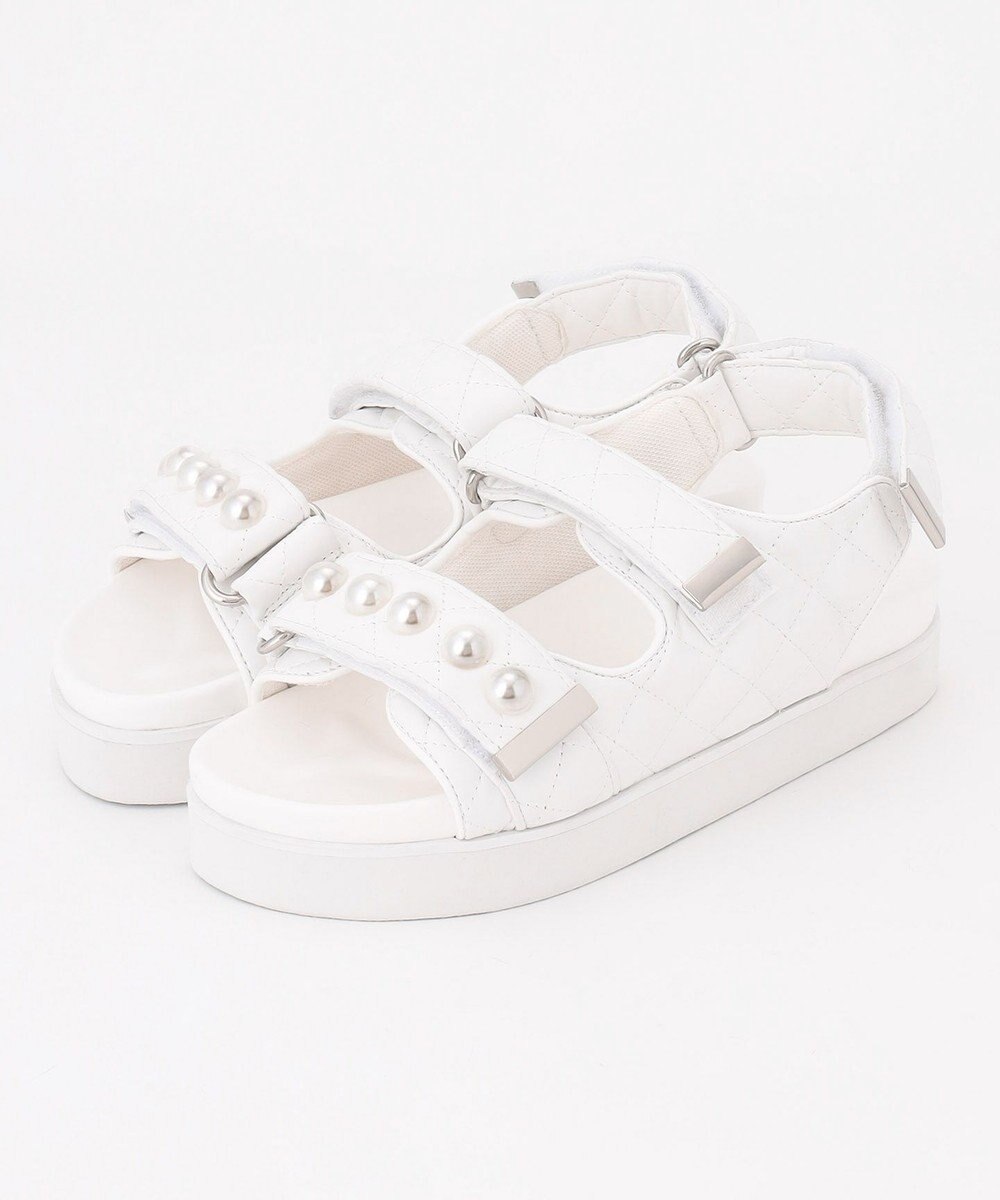 Feroux パールポイントツイード／キルティング サンダル 