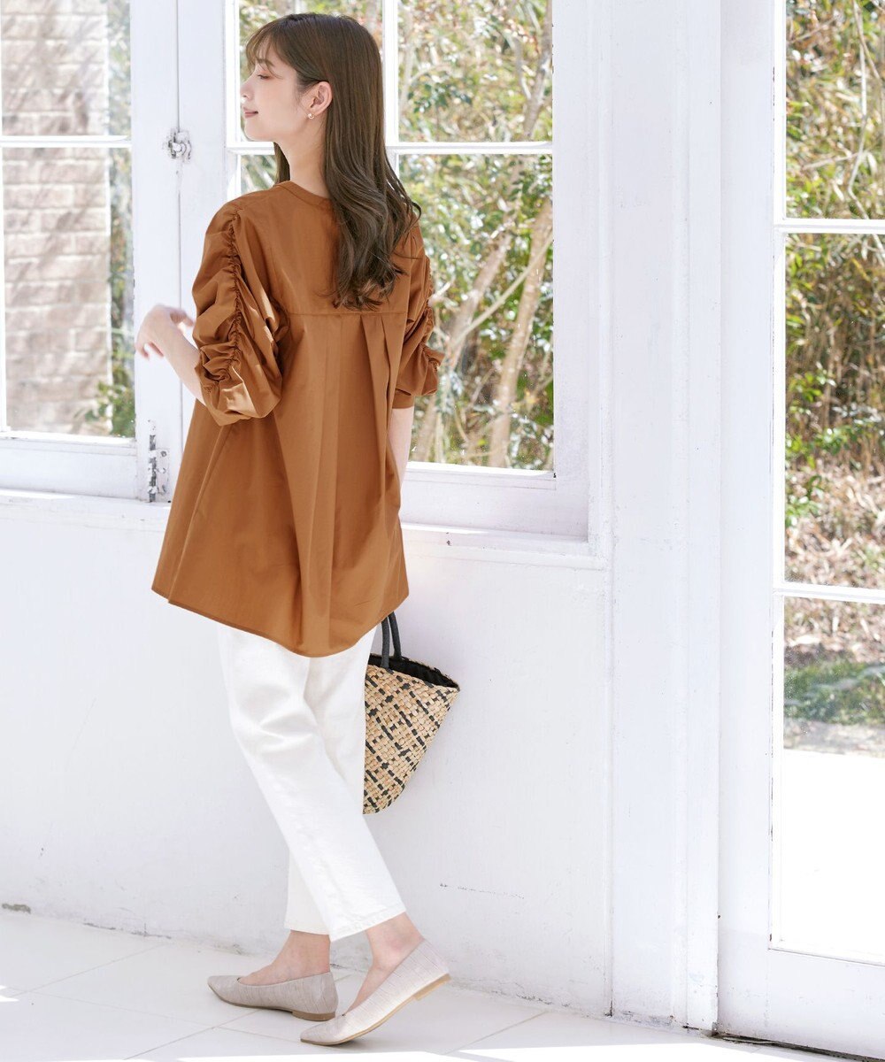 Tiaclasse L 【洗える】ギャザーパフスリーブチュニックブラウス 