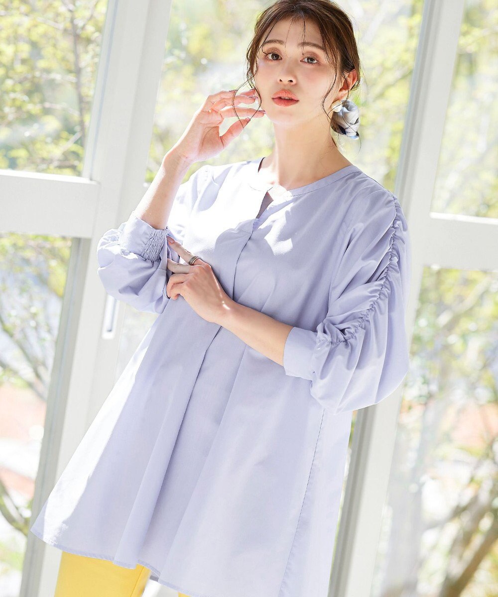 Tiaclasse L 【洗える】ギャザーパフスリーブチュニックブラウス 