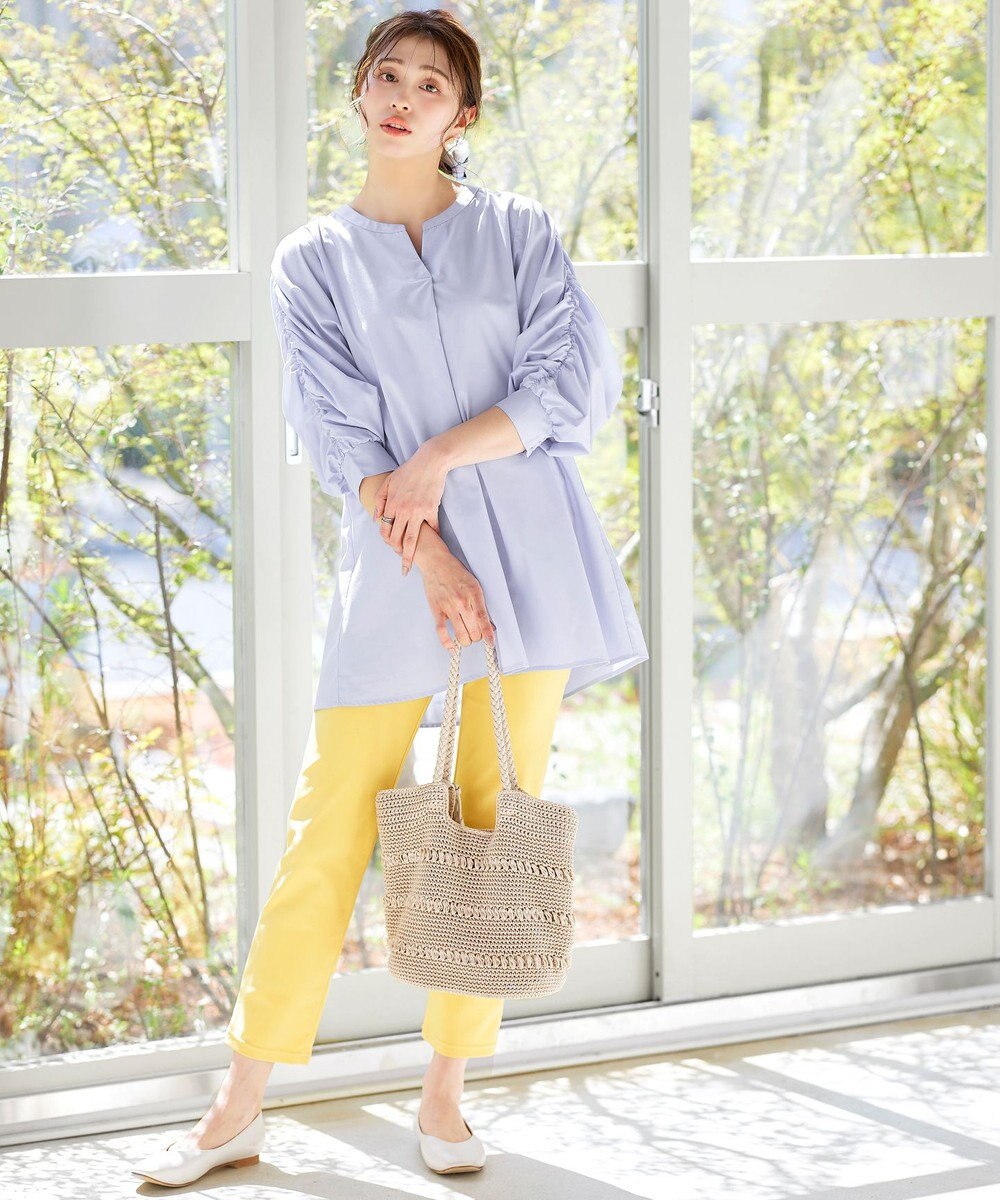 Tiaclasse L 【洗える】ギャザーパフスリーブチュニックブラウス 