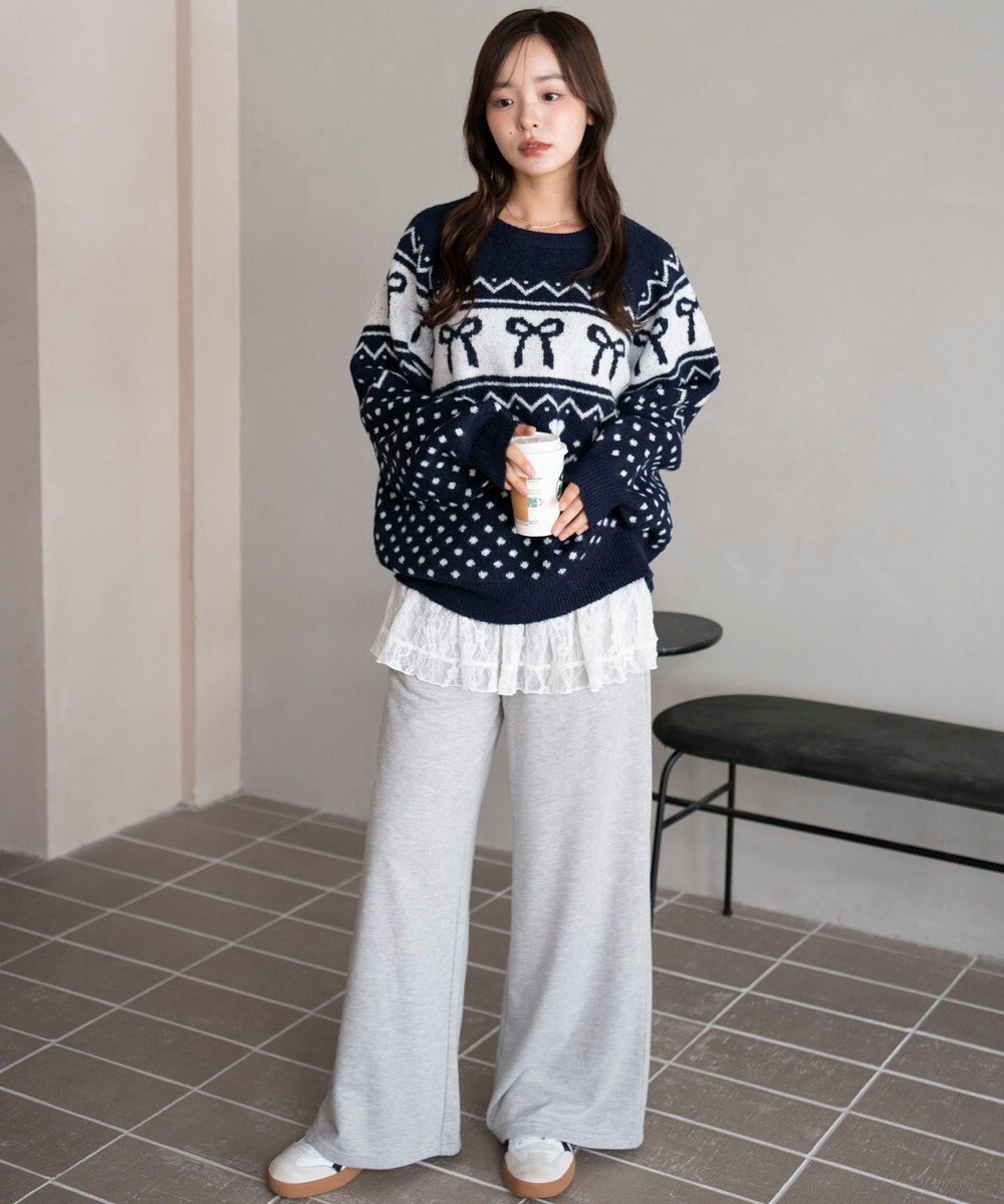 WEGO 【2025年秋冬新作】フラッフィーグラフィックニットBIGプルオーバー 