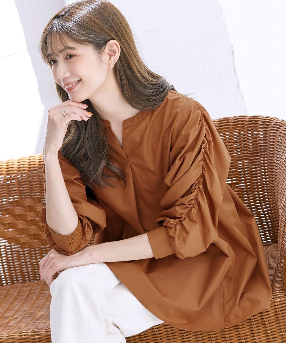 Tiaclasse L 【洗える】ギャザーパフスリーブチュニックブラウス 