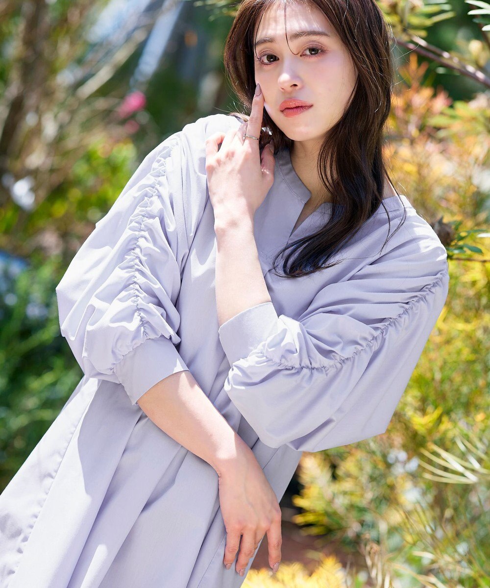 Tiaclasse L 【洗える】ギャザーパフスリーブチュニックブラウス 