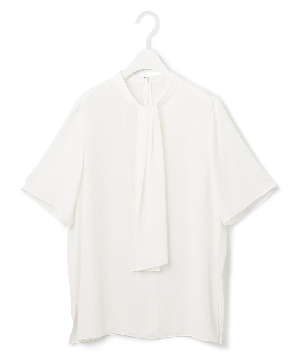 ICB L 【接触冷感・UVケア・速乾・洗える】BackSatinAmunzen  5分袖スカーフタイブラウス 