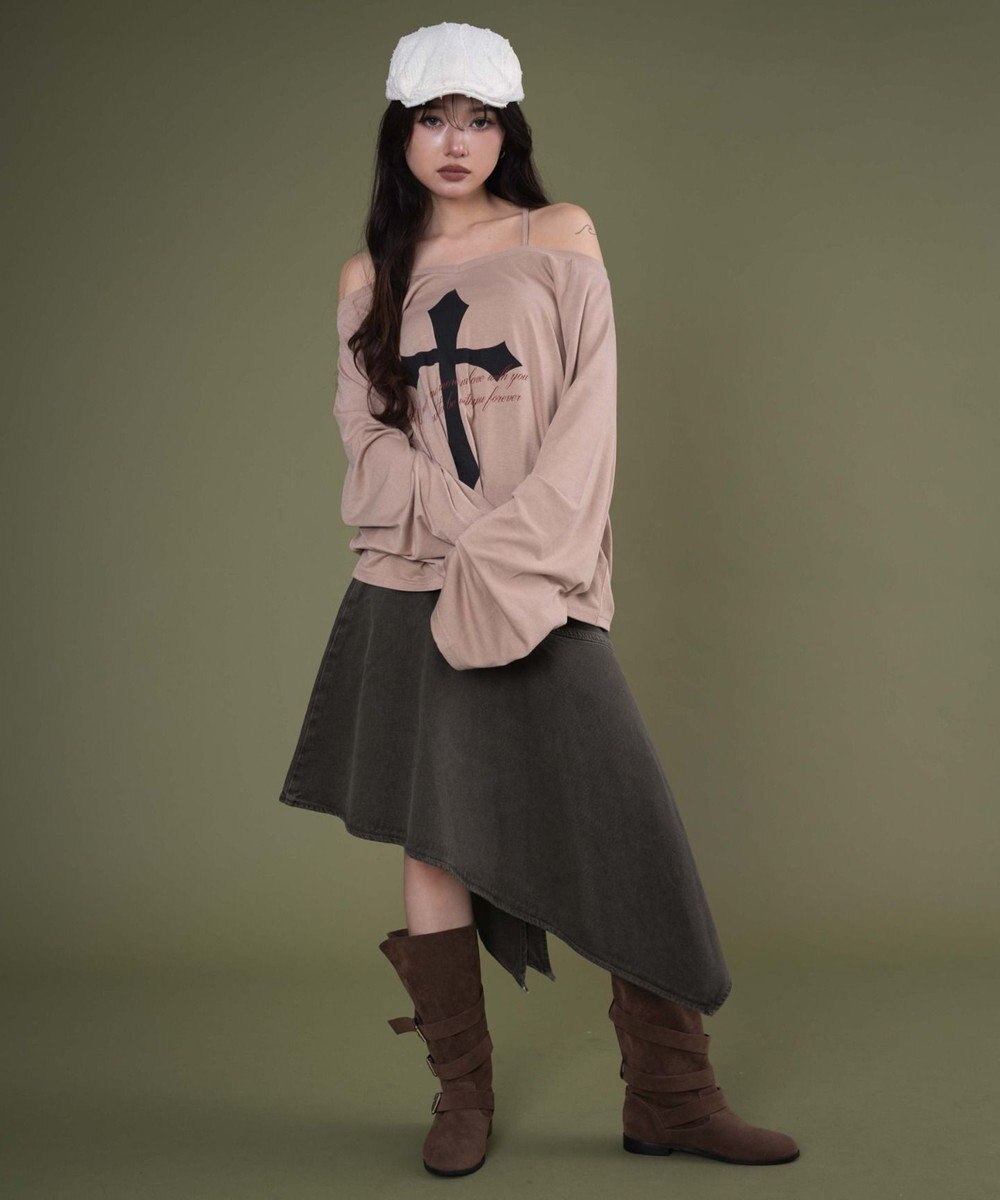 WEGO オフショルダークロスロゴトップ 