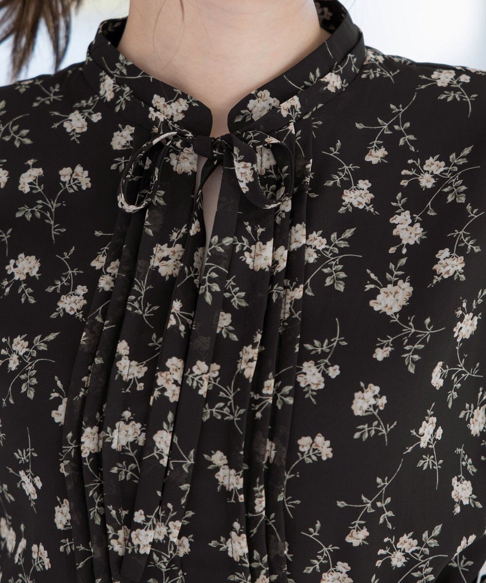 Tiaclasse 【新色追加・洗える】フレアスリーブ花柄リボンブラウス 