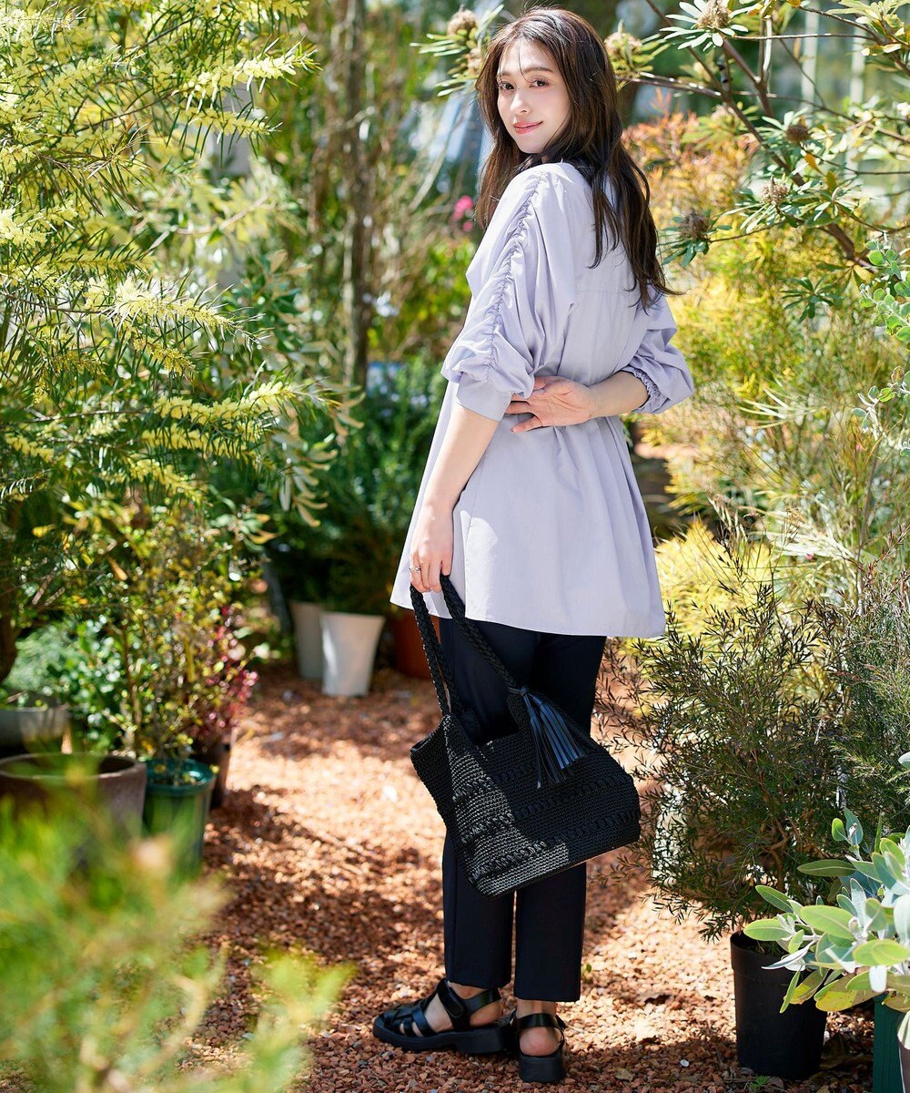 Tiaclasse L 【洗える】ギャザーパフスリーブチュニックブラウス 