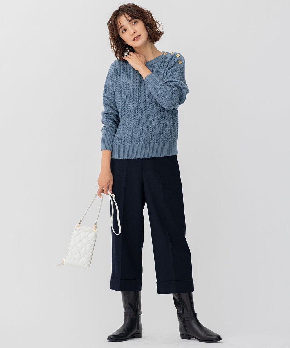 23区 【洗える】ウールコード 肩ボタンケーブル柄 ニット 