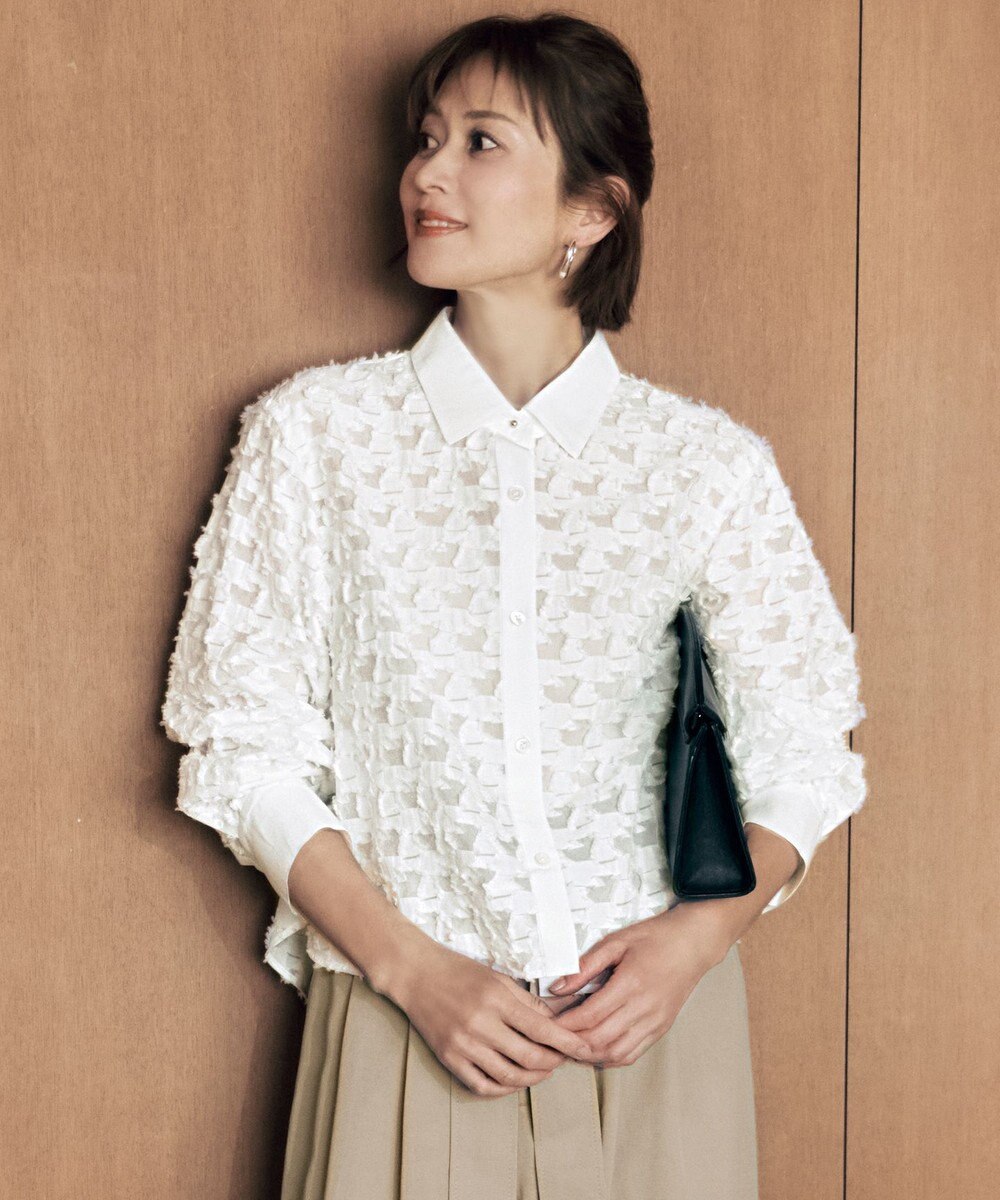 自由区 シアージオメトリックジャカードクロップド丈 ブラウス 