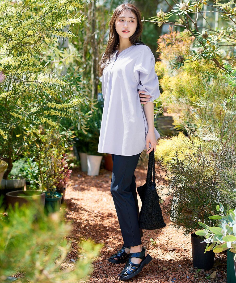 Tiaclasse L 【洗える】ギャザーパフスリーブチュニックブラウス 