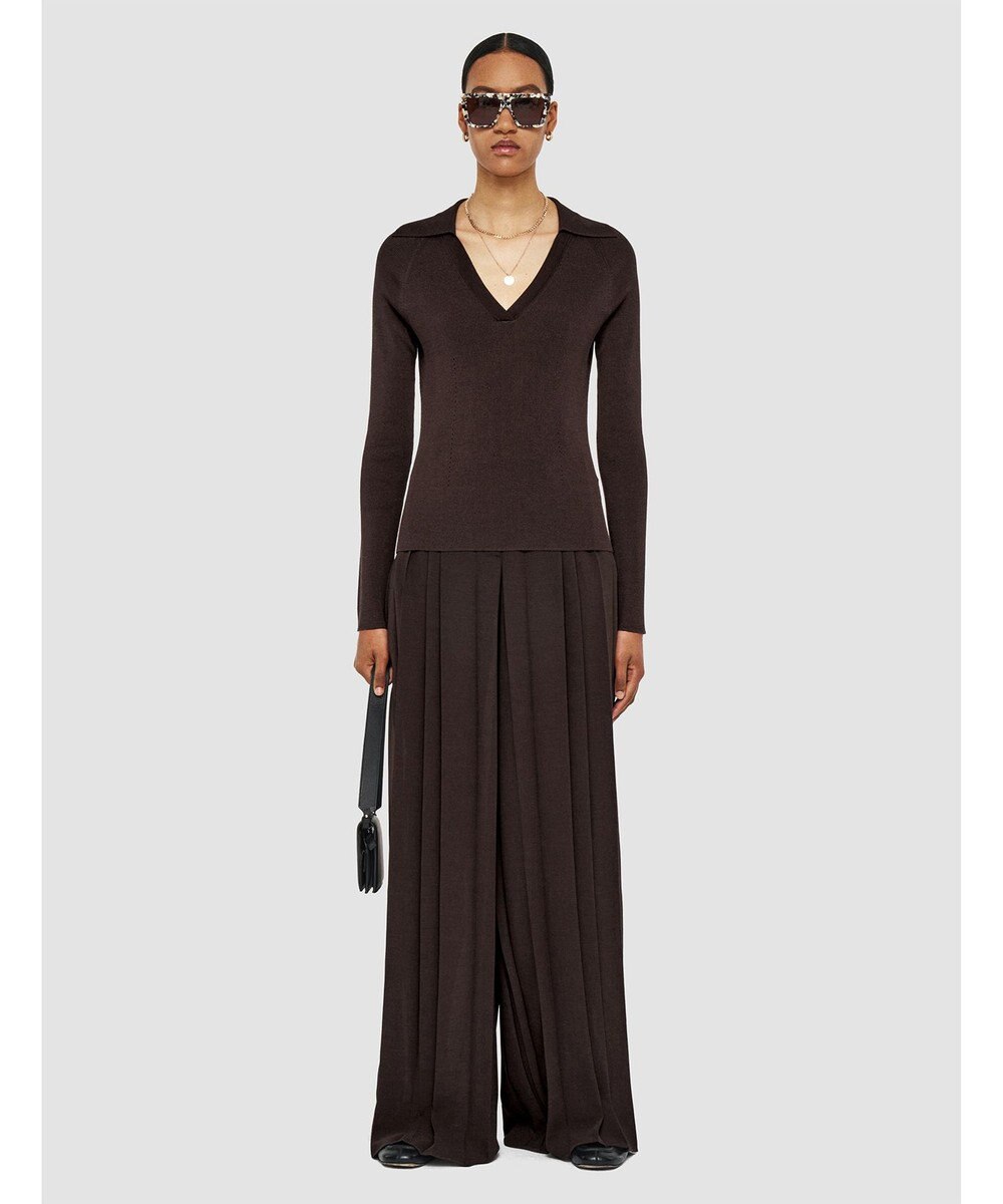 JOSEPH 【洗える】サティニーリブ　ロングスリーブポロニット 