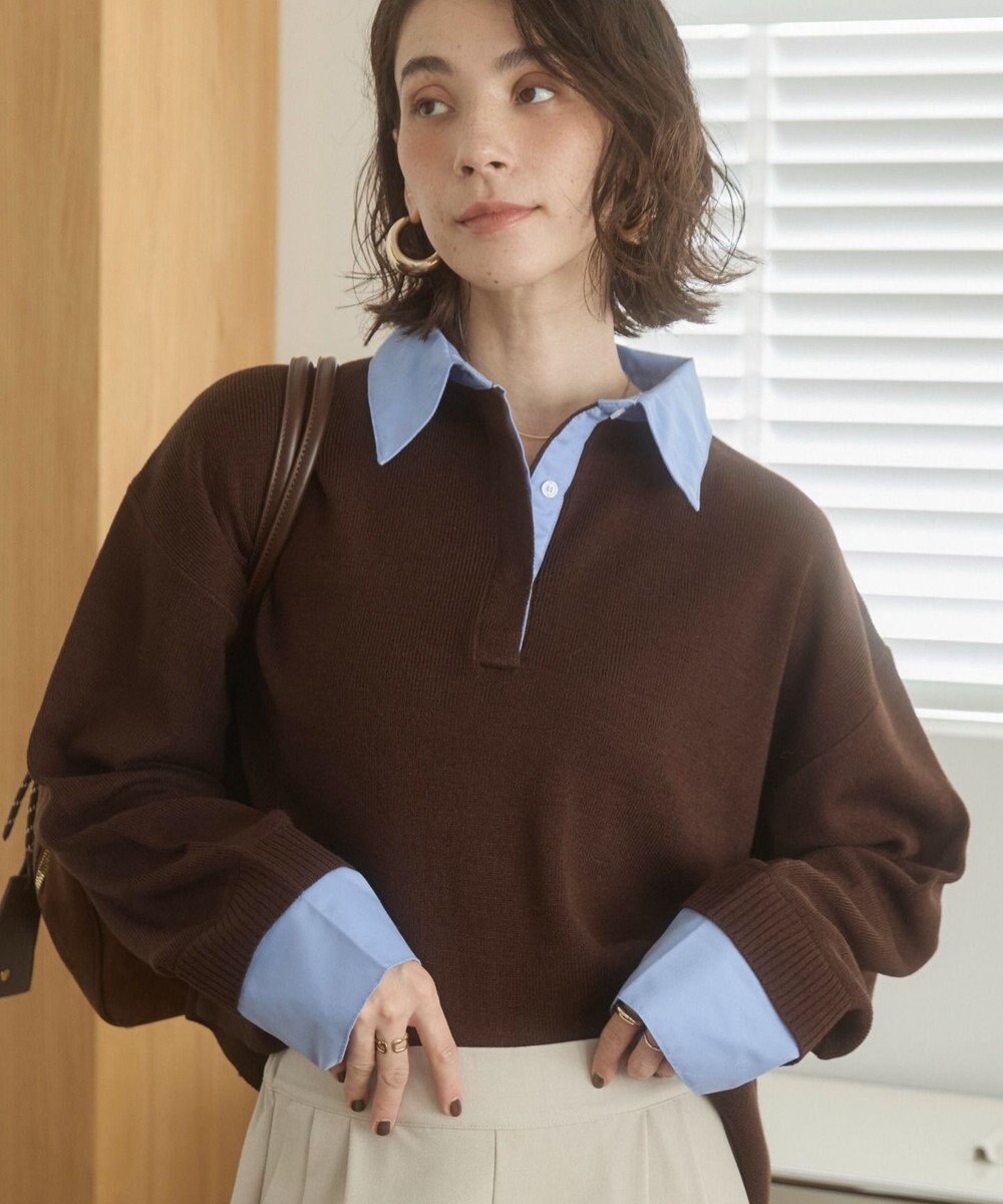 WEGO 【ANGIE VINTAGE】シャツ襟 ドッキング　フェイクレイヤード ニット トップス 