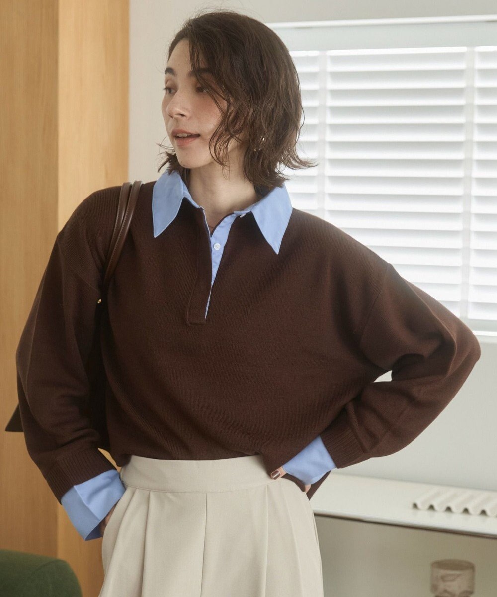 WEGO 【ANGIE VINTAGE】シャツ襟 ドッキング　フェイクレイヤード ニット トップス 