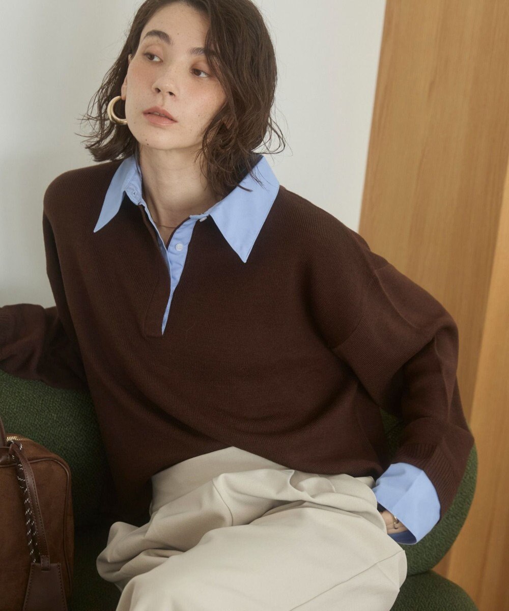 WEGO 【ANGIE VINTAGE】シャツ襟 ドッキング　フェイクレイヤード ニット トップス 