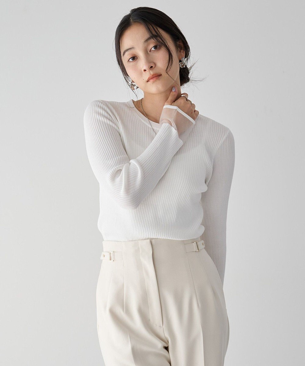 YECCA VECCA 袖口シアーリブニット 