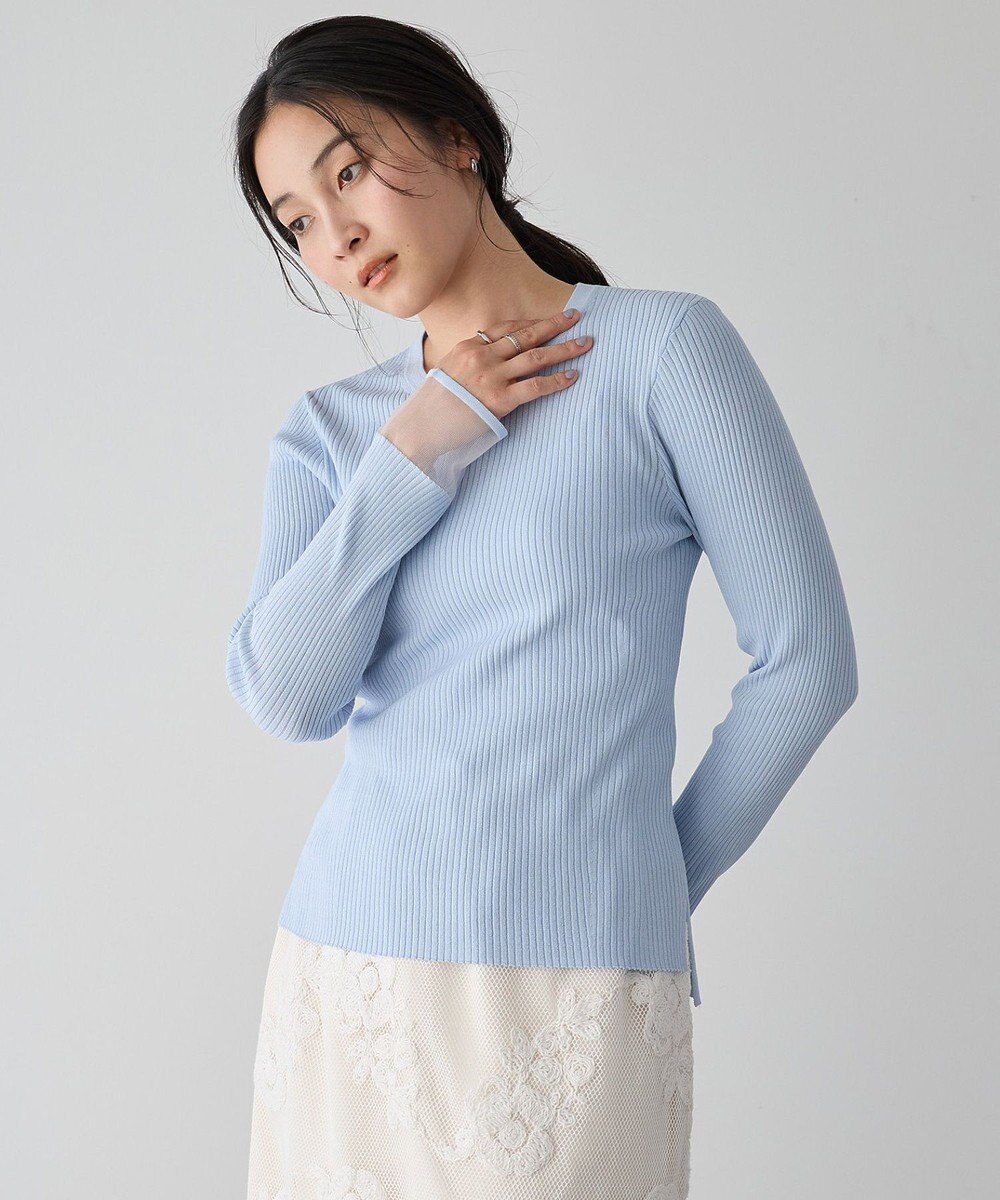 YECCA VECCA 袖口シアーリブニット 