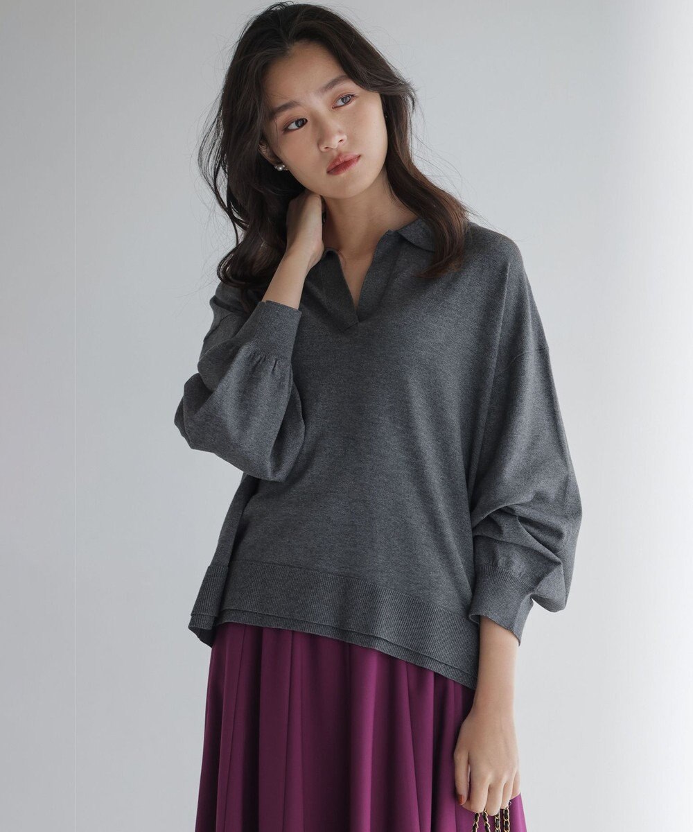 組曲 S 【加藤ローサさん着用】ポロ襟ストレッチニット 