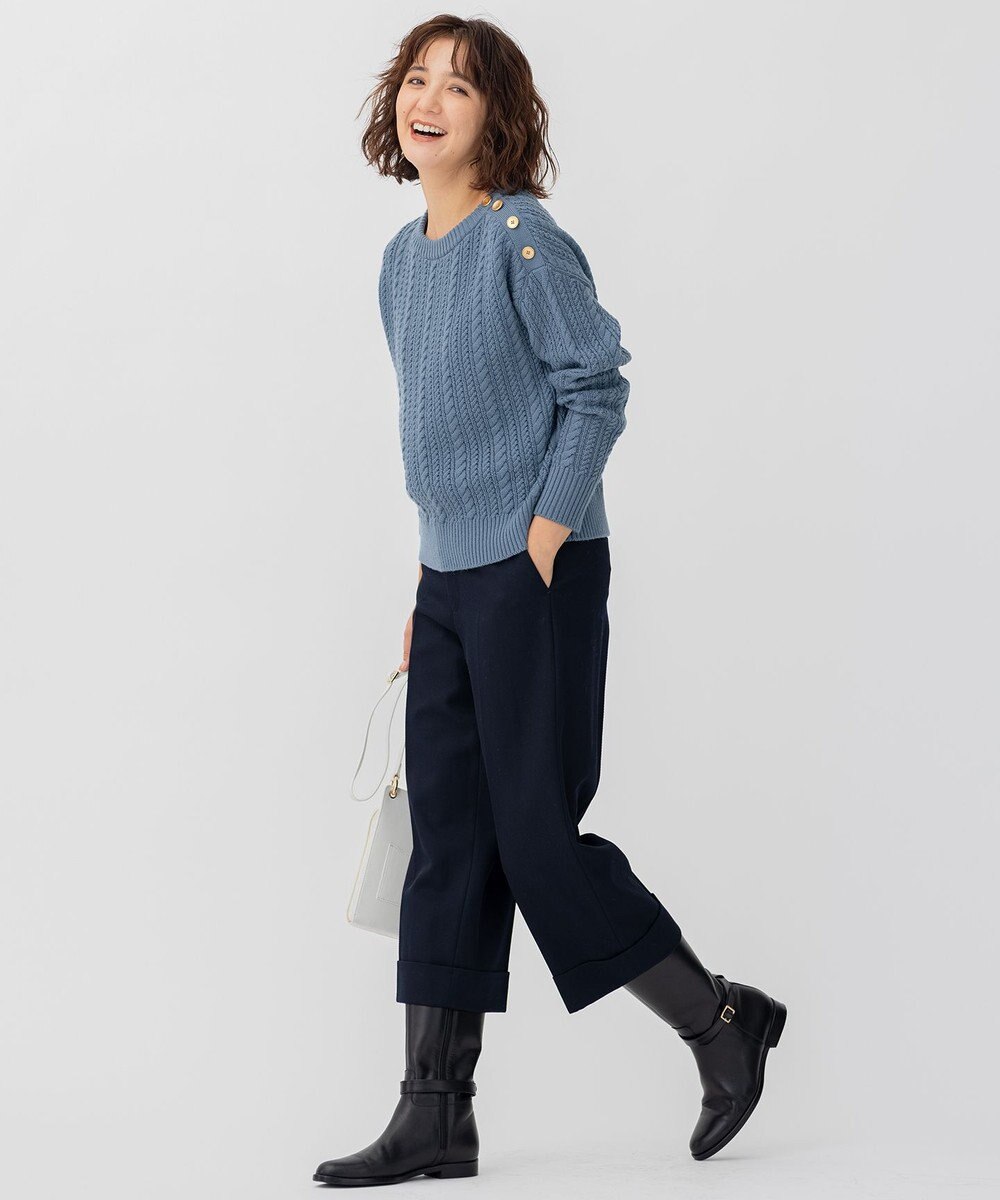 23区 【洗える】ウールコード 肩ボタンケーブル柄 ニット 