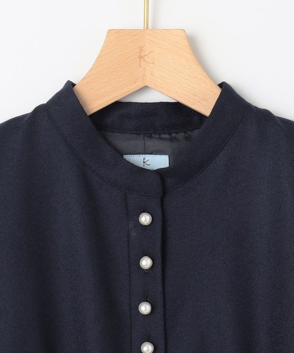 組曲 L 【WEB限定・KUMIKYOKU NAVY】ウールジョーゼット バンドカラーワンピース 