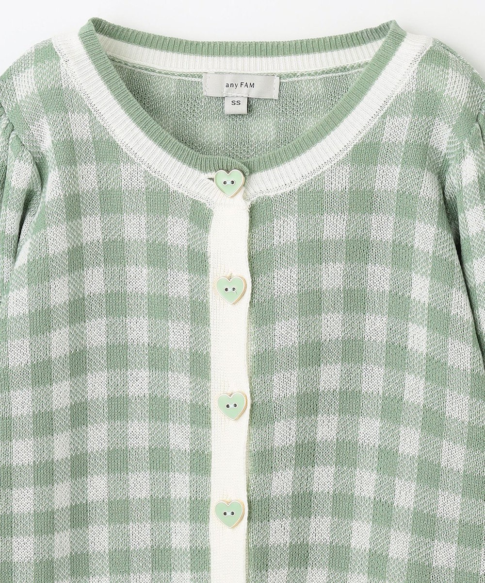 ANY KIDS ギンガム総柄ニット カーディガン 