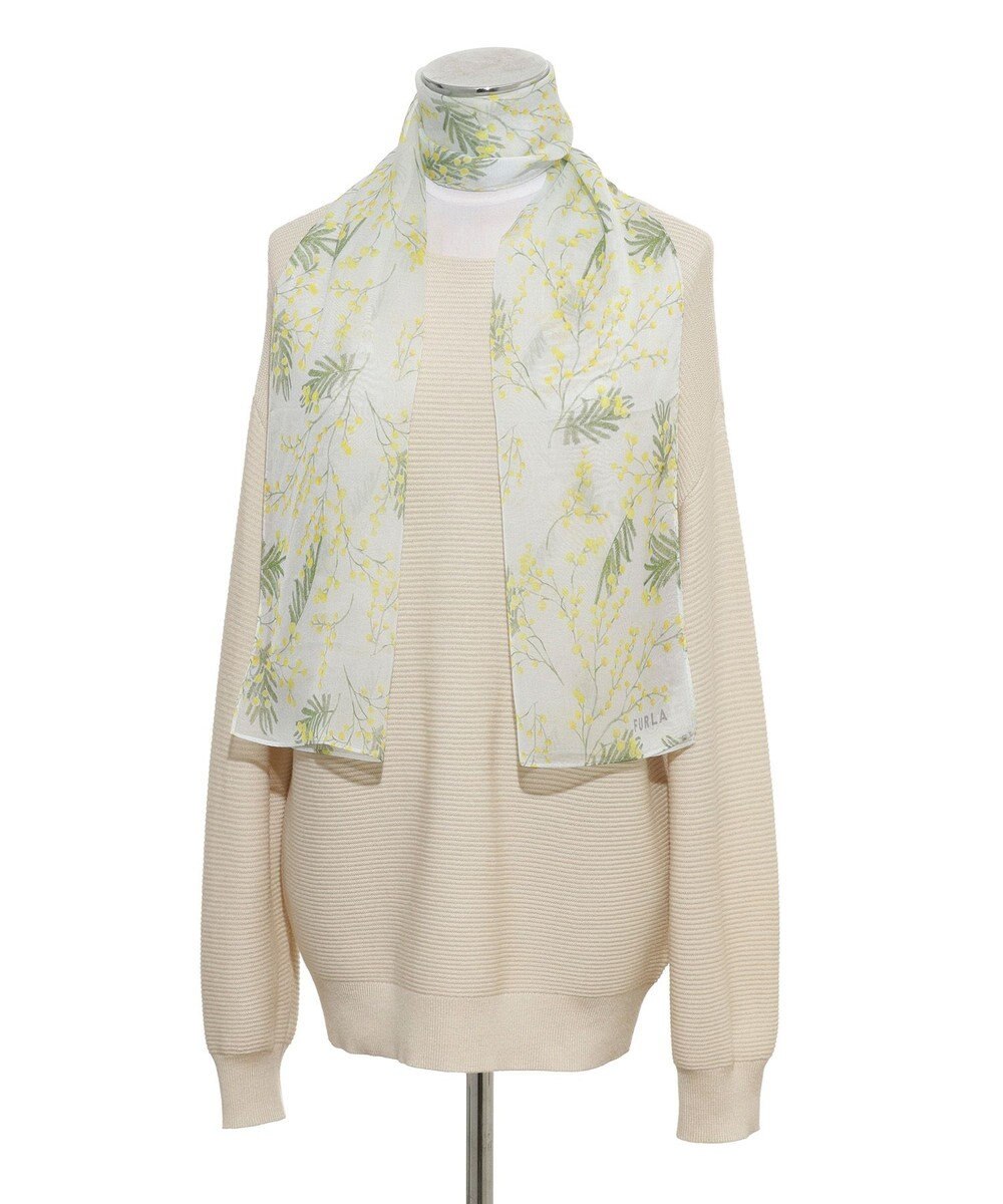 MOONBAT 【シルク100%】FURLA (フルラ) ミモザ シルクシフォンプリントスカーフ 150cm×35cm  手洗い可能 