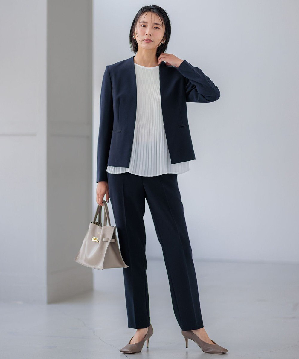 23区 【セットアップ対応/洗える】トリアセダブルジョーゼット ノーカラー ジャケット 