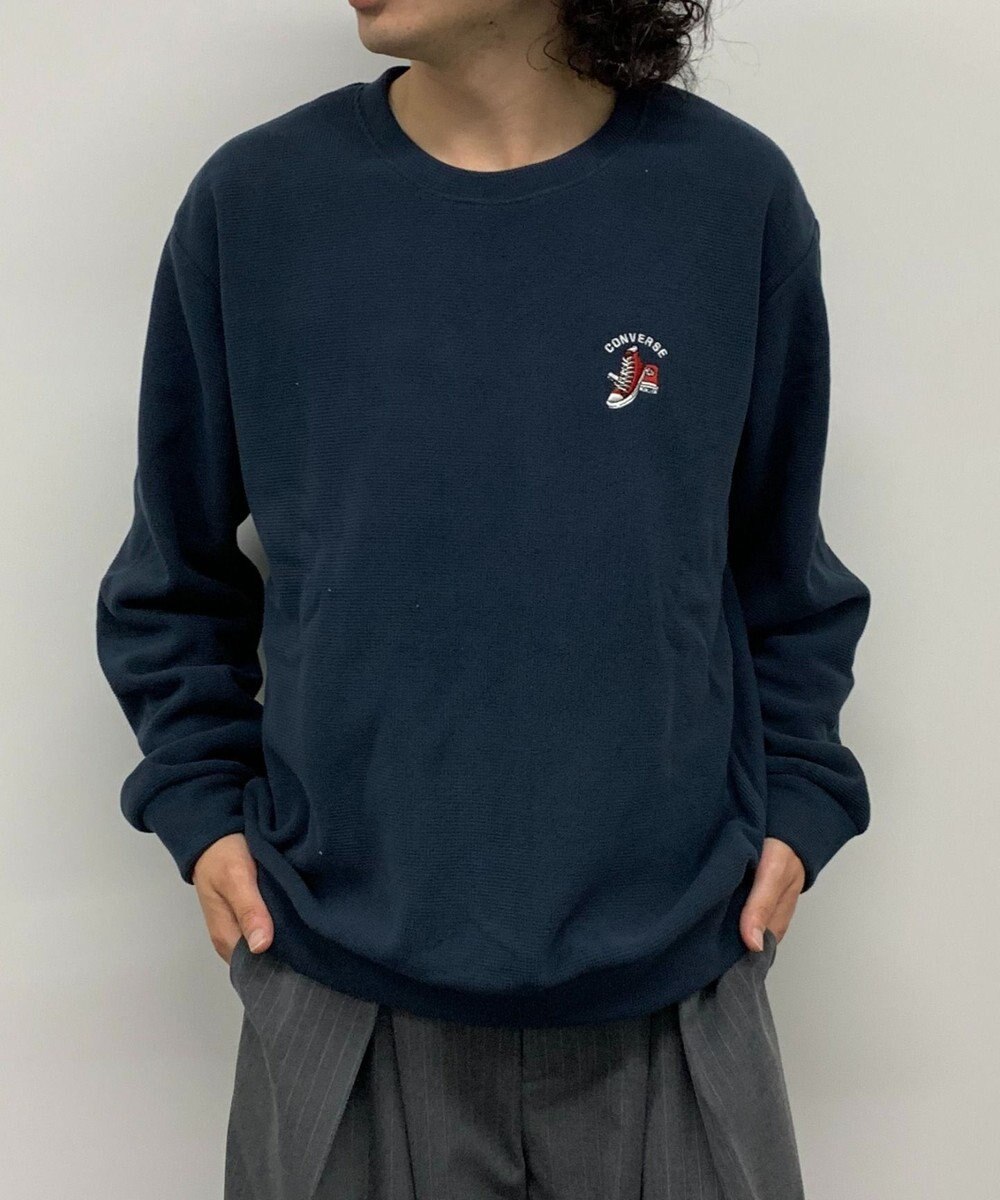 WEGO 【ユニセックス着用ITEM】ワッフルフリースOP刺繍クルートレーナー 