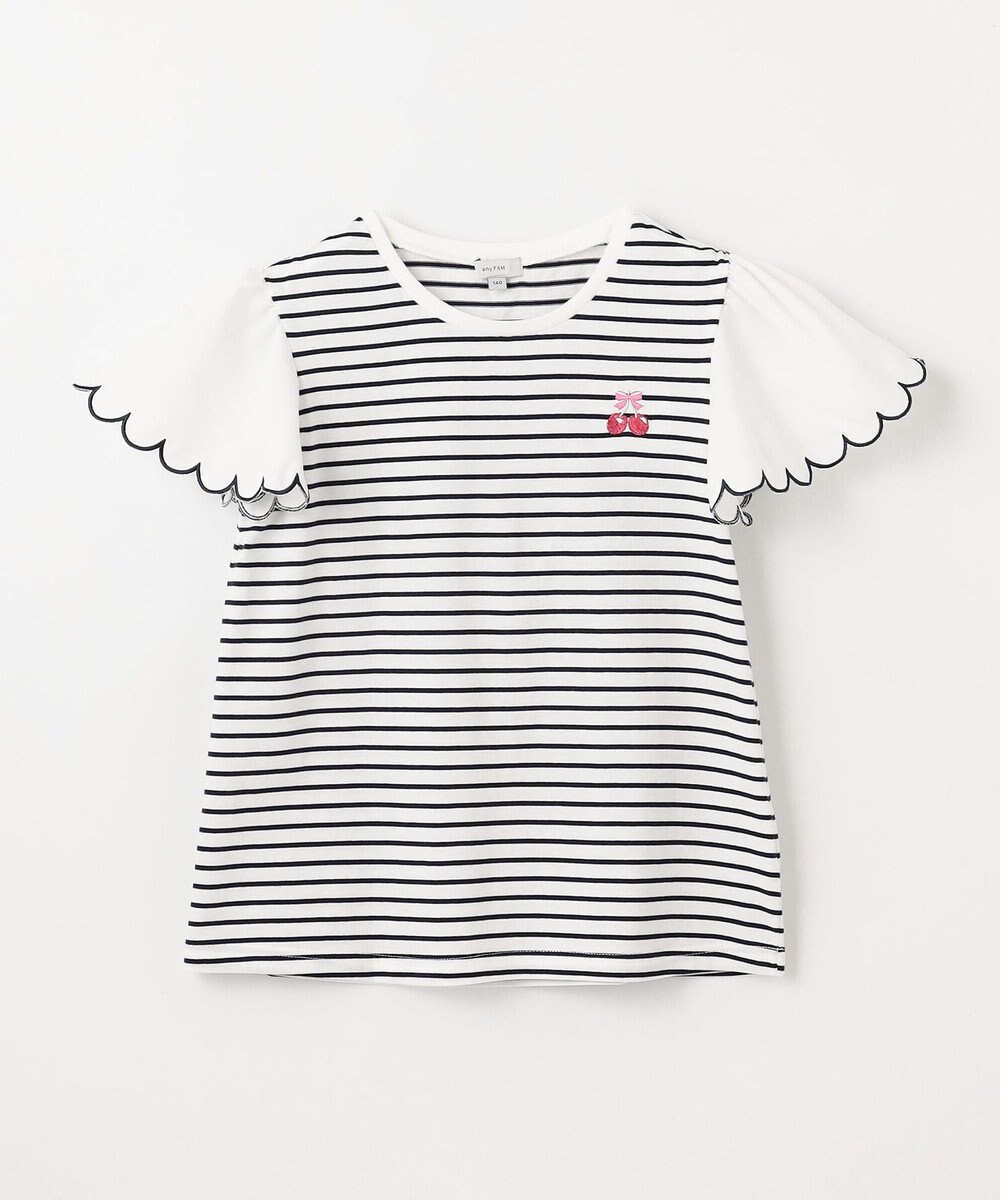 ANY KIDS 袖スカラップ ボーダーTシャツ 