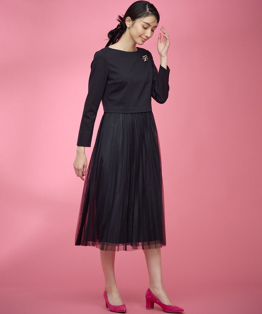 組曲 S 【WEB限定・KUMIKYOKU NAVY】ジャージーコンビ ギャザーチュール ワンピース 