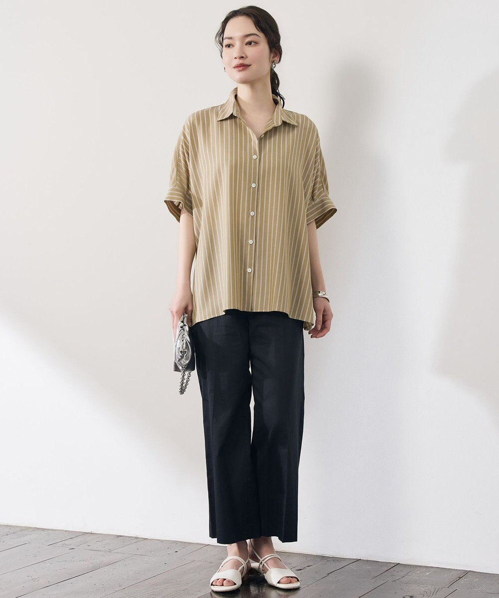 自由区 L 【19号サイズまで展開・カタログ掲載・定番人気・新色追加】コットンサテンクロップド丈ワイドストレート パンツ 