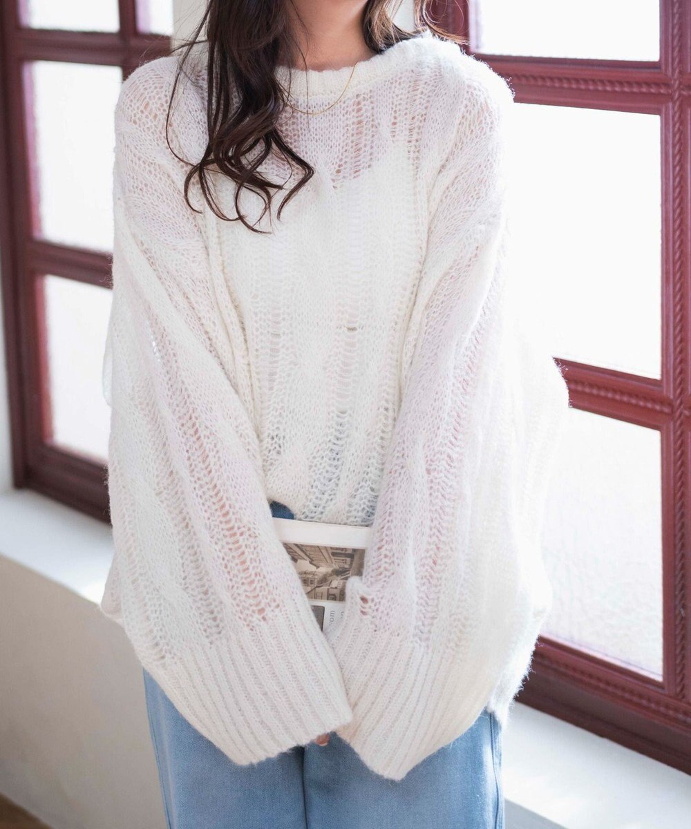 WEGO ケーブルメッシュメランジニット 