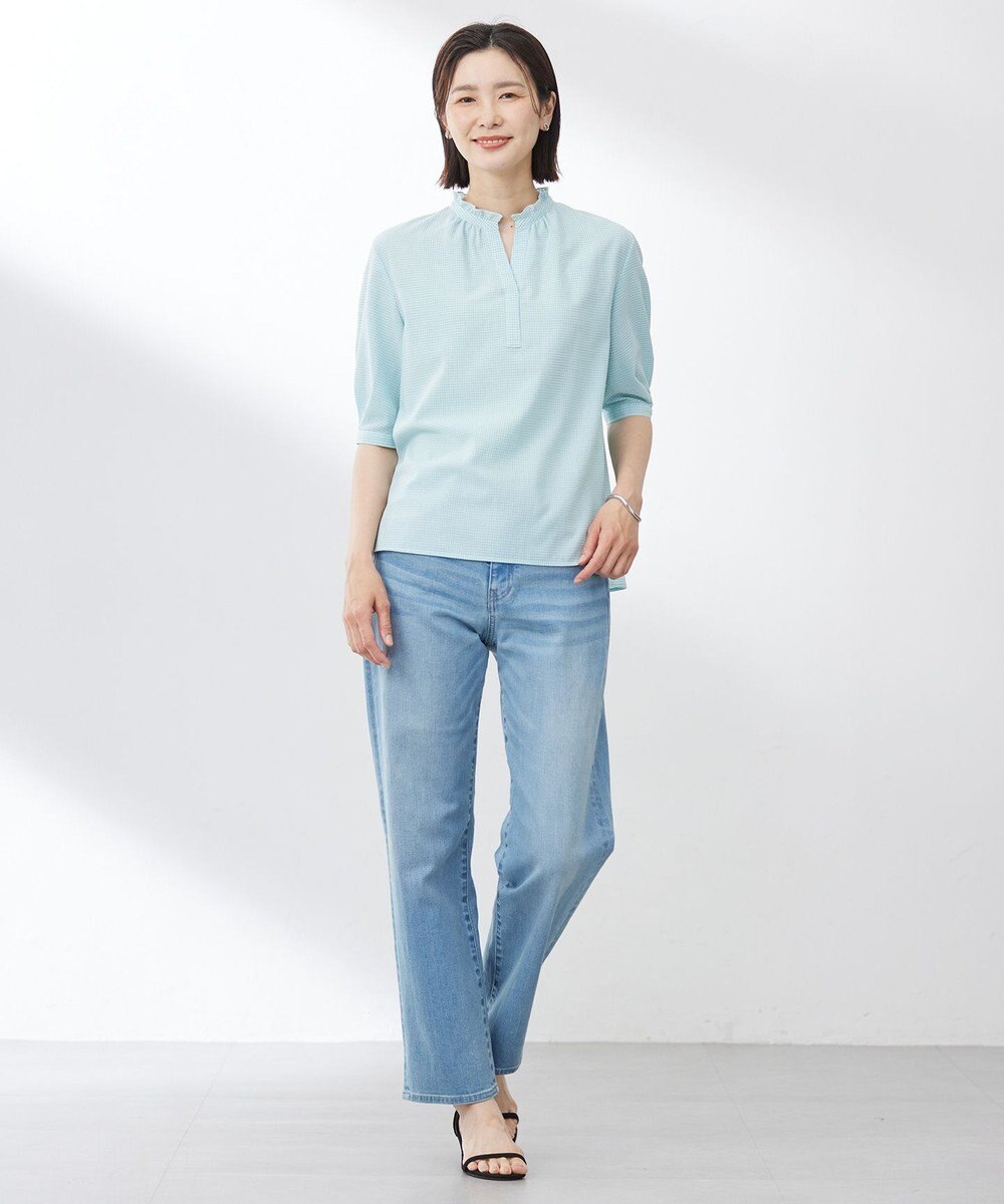 J.PRESS LADIES S 【洗える】SHEER ギンガム スキッパー ブラウス 